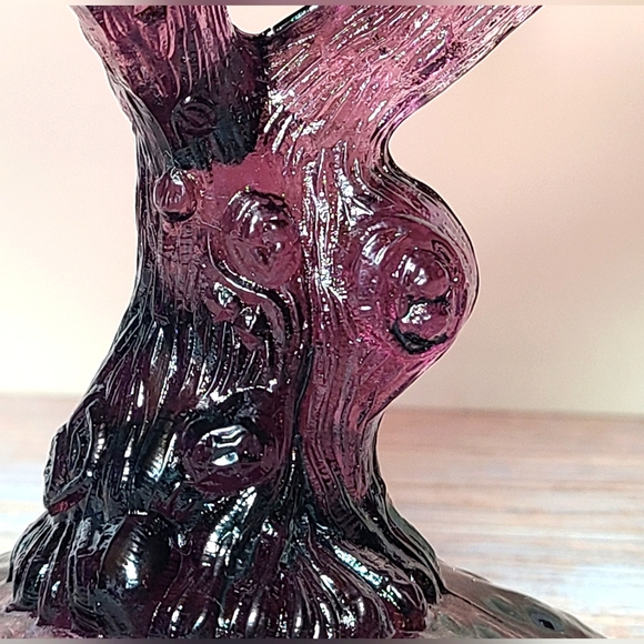 Portieux Vallerysthal Amethyst Glass Botanical Tree Trunk Pedestal Compote VTG - Picture 13 of 16